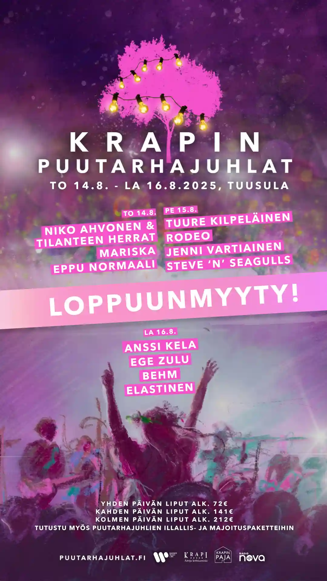Krapin Puutarhajuhlien 2025 esiintyjät listattuna
