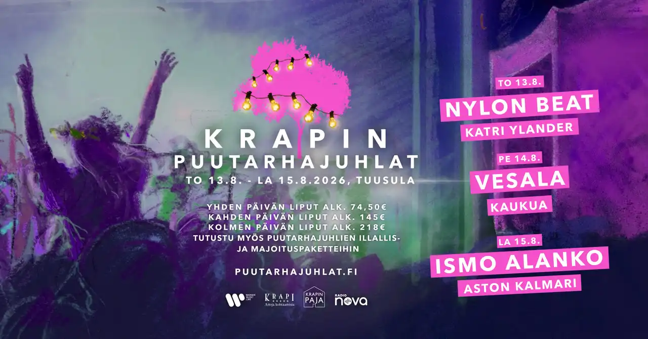 Krapin Puutarhajuhlien pääestradin artistit listattuna